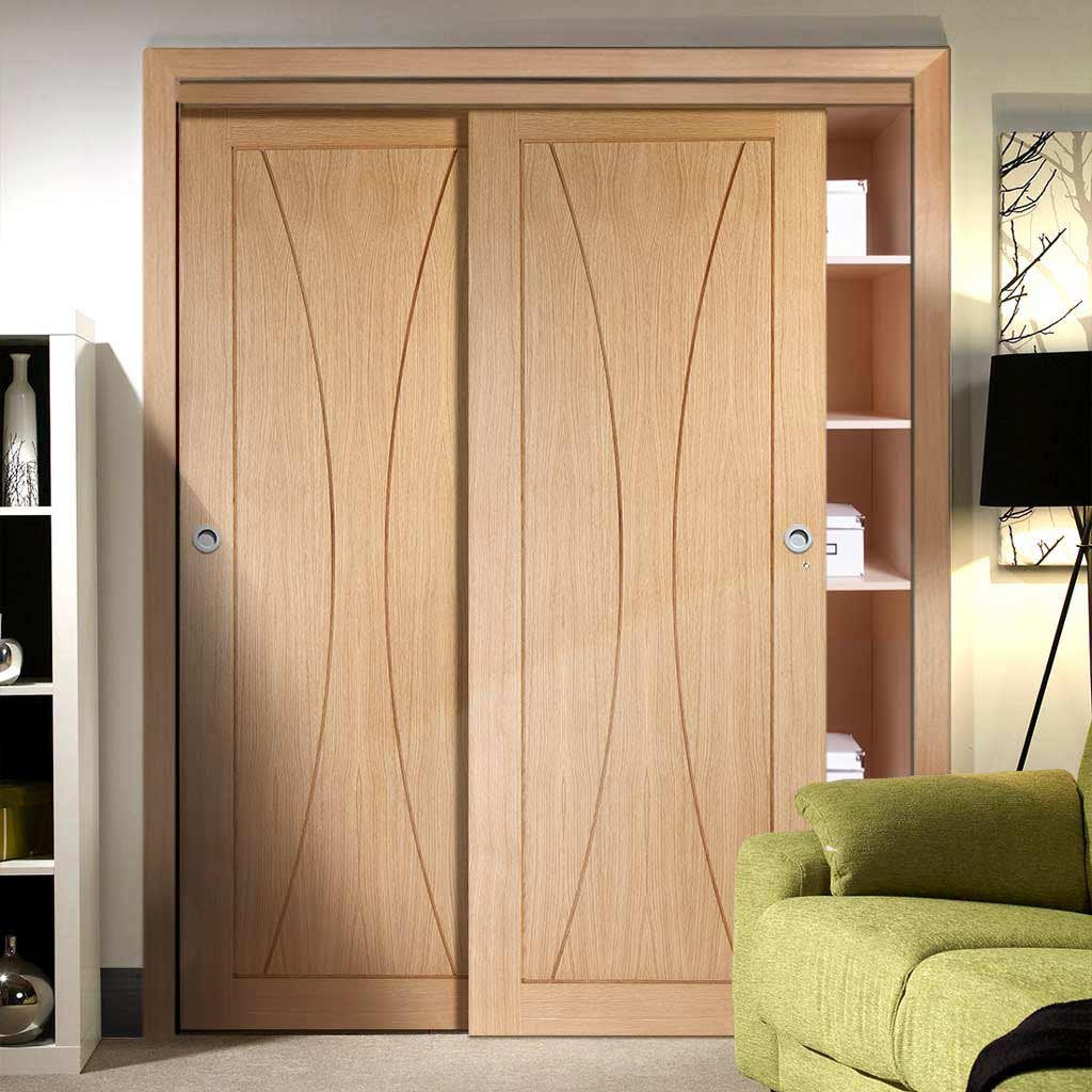 Bespoke Thruslide Verona Oak Flush 2 Door Wardrobe and Frame Kit