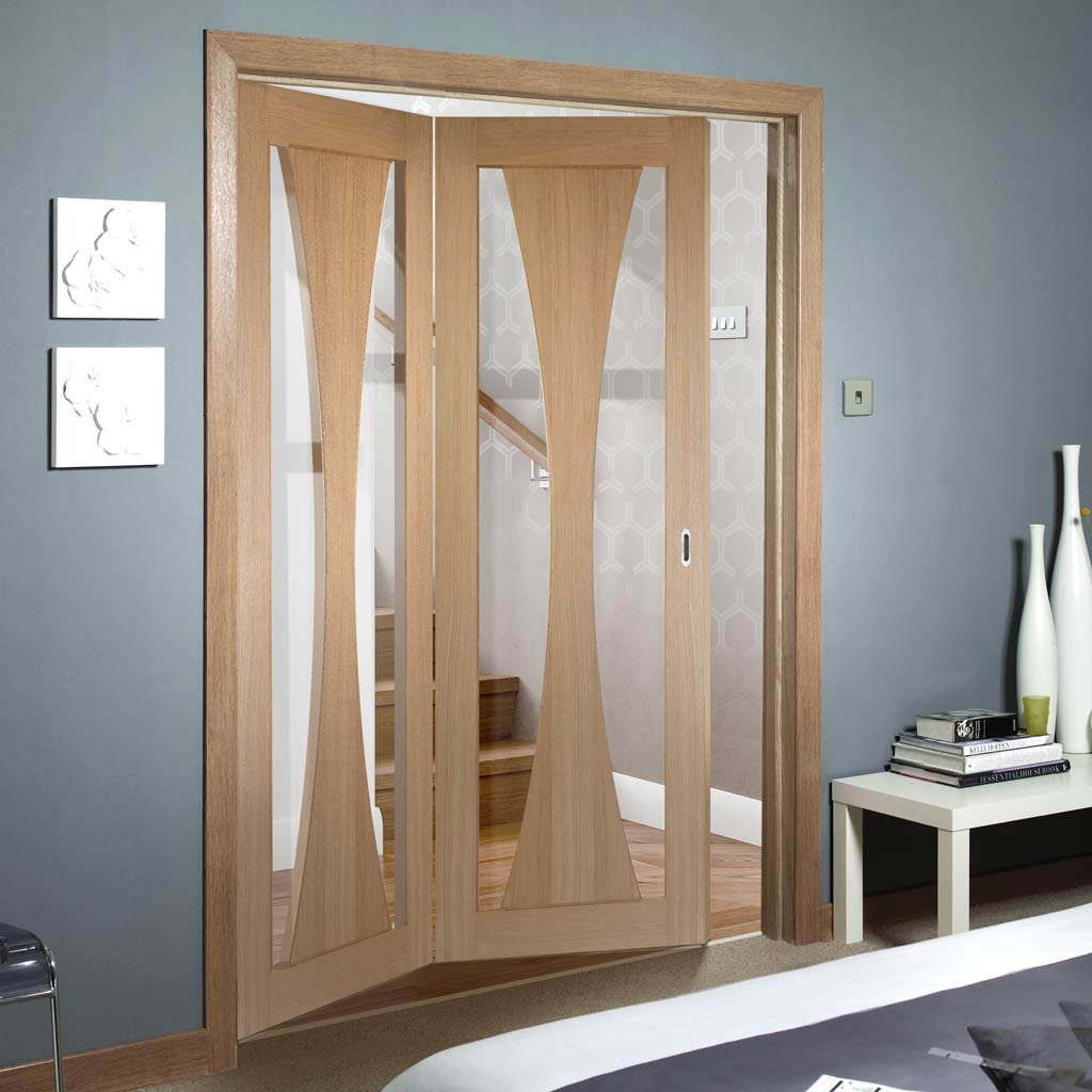 Bespoke Thrufold Verona Oak Glazed Folding 2+0 Door