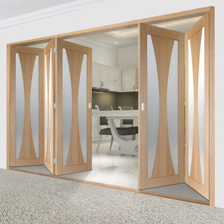 Image: Five Folding Doors & Frame Kit - Verona Oak 3+2 - Obscure Glass - Unfinished
