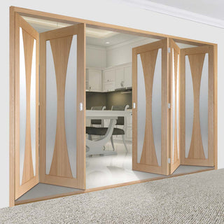 Image: Bespoke Thrufold Verona Oak Glazed Folding 3+2 Door - Prefinished