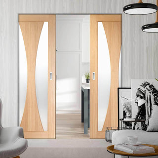 Image: Bespoke Verona Oak Glazed Double Frameless Pocket Door
