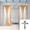 Double Sliding Door & Stainless Steel Barn Track - Verona Oak Door - Obscure Glass - Unfinished