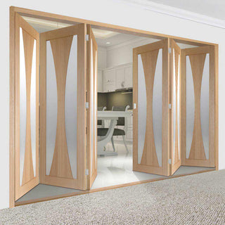 Image: Bespoke Thrufold Verona Oak Glazed Folding 3+3 Door