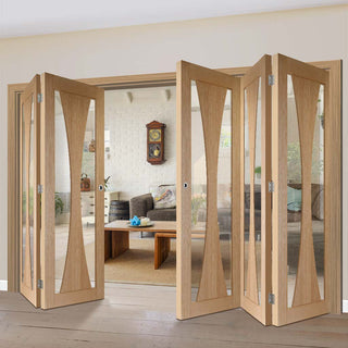 Image: Bespoke Thrufold Verona Oak Glazed Folding 3+2 Door