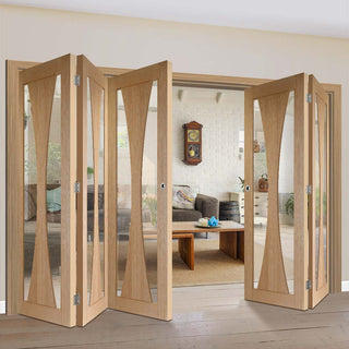 Image: Five Folding Doors & Frame Kit - Verona Oak 3+2 - Clear Glass - Prefinished