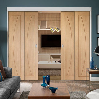 Image: Verona Oak Veneer Staffetta Quad Telescopic Pocket Doors