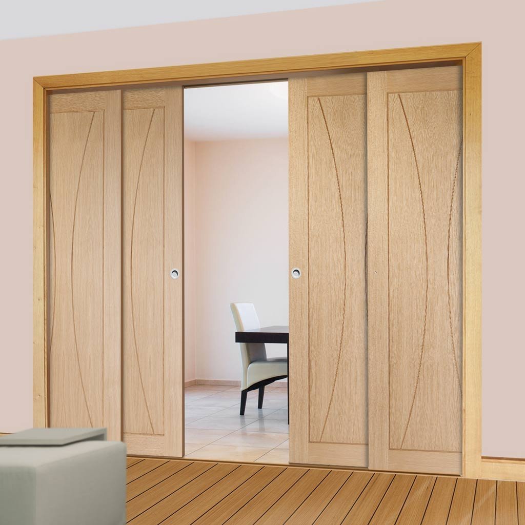 Verona Oak Veneer Staffetta Quad Telescopic Pocket Doors - Prefinished