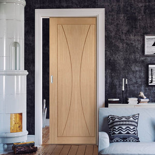 Image: Bespoke Verona Oak Flush Single Pocket Door