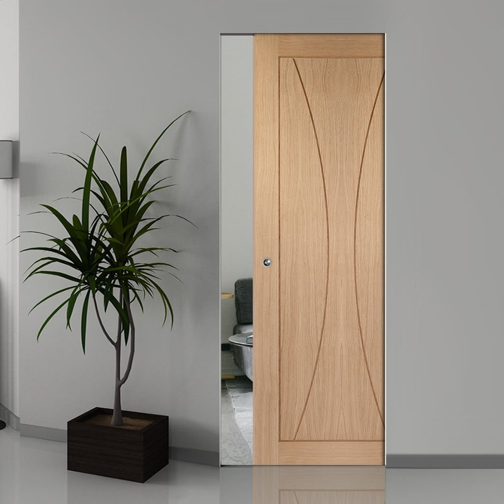 Bespoke Verona Oak Flush Single Frameless Pocket Door - Prefinished