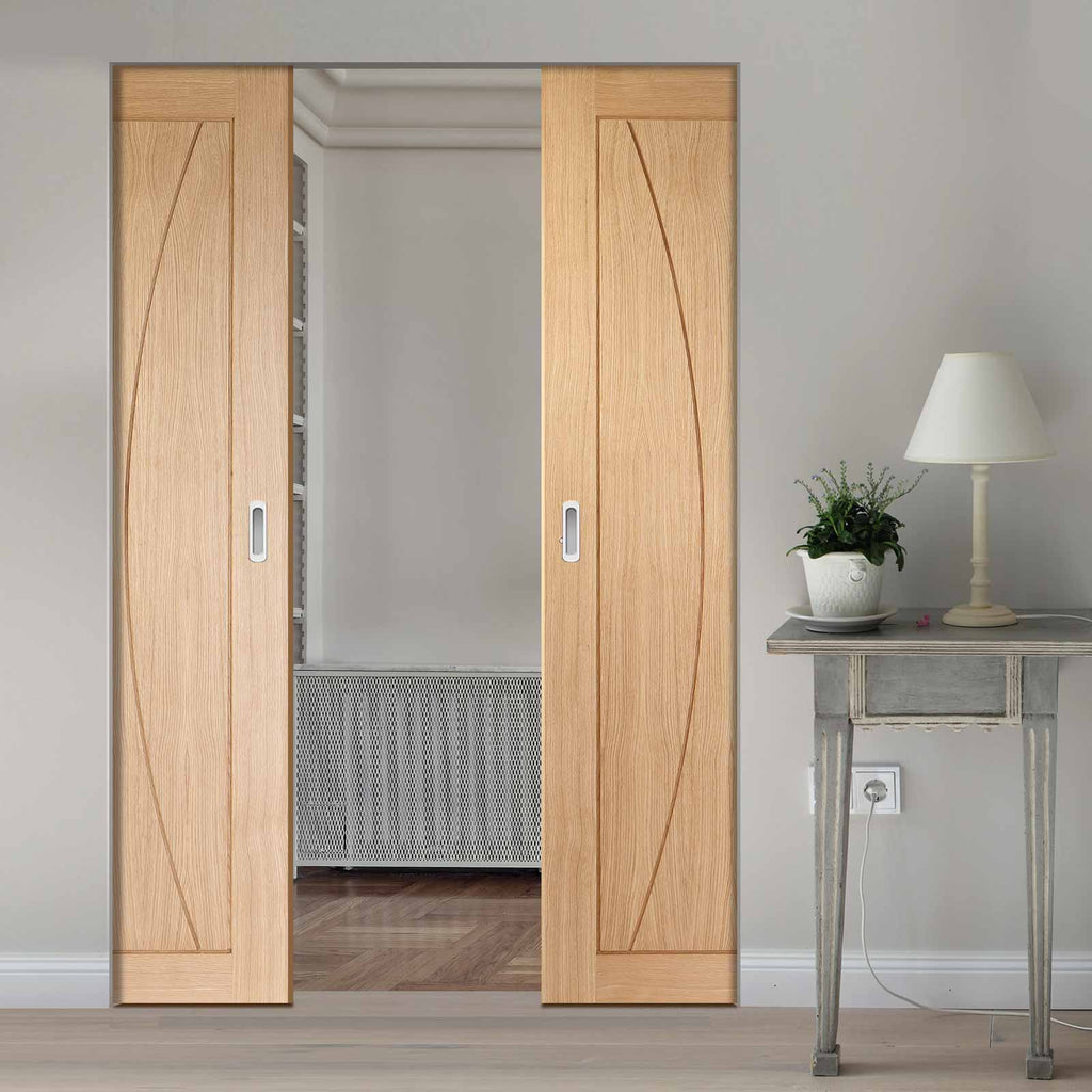 Verona Oak Flush Absolute Evokit Double Pocket Door - Prefinished