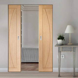 Image: Verona Oak Flush Absolute Evokit Double Pocket Door - Prefinished