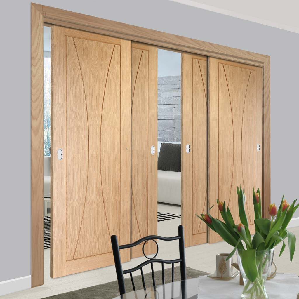 Bespoke Thruslide Verona Oak Flush - 4 Sliding Doors and Frame Kit