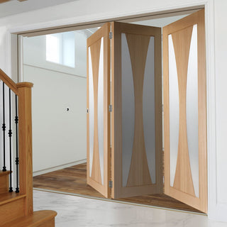 Image: Three Folding Doors & Frame Kit - Verona Oak 3+0 - Obscure Glass - Unfinished