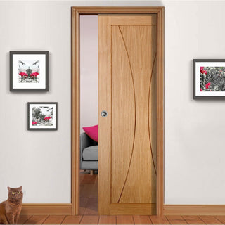 Image: Bespoke Verona Oak Flush Single Pocket Door - Prefinished