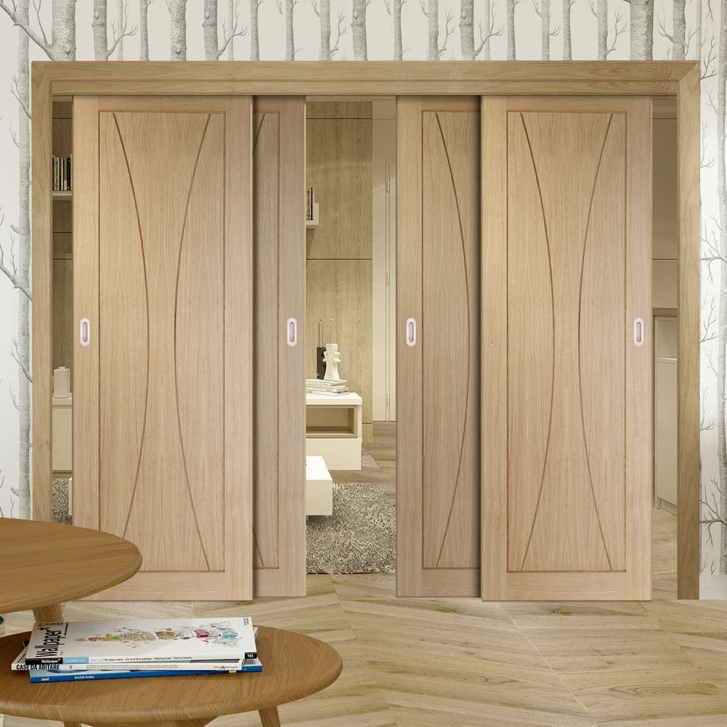 Four Sliding Doors and Frame Kit - Verona Oak Flush Door - Prefinished