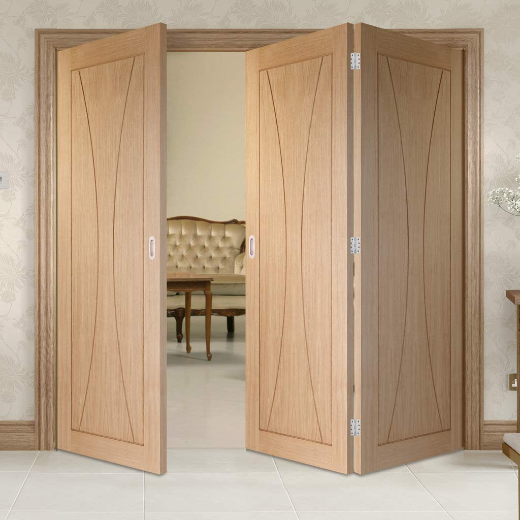 Three Folding Doors & Frame Kit - Verona Oak Flush 2+1 - Unfinished