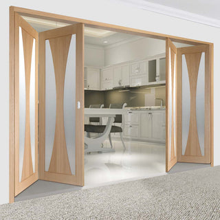 Image: Four Folding Doors & Frame Kit - Verona Oak 2+2 - Obscure Glass - Unfinished