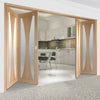Four Folding Doors & Frame Kit - Verona Oak 2+2 - Obscure Glass - Unfinished