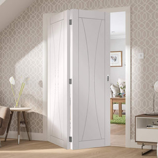 Image: Bespoke Thrufold Verona White Primed Flush Folding 2+0 Door