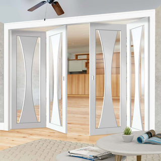 Image: Bespoke Thrufold Verona White Primed Glazed Folding 2+2 Door