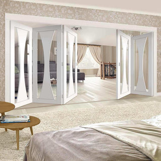 Image: Bespoke Thrufold Verona White Primed Glazed Folding 3+2 Door