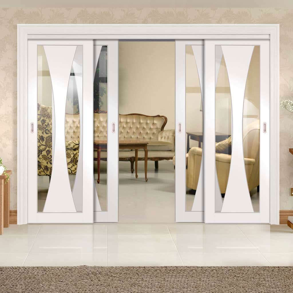 Bespoke Thruslide Verona Glazed - 4 Sliding Doors and Frame Kit - White Primed