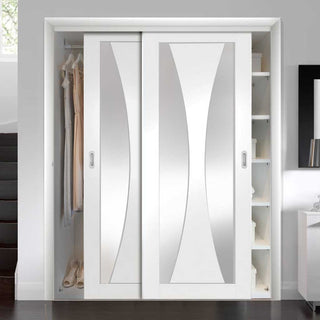 Image: Bespoke Thruslide Verona Glazed 2 Door Wardrobe and Frame Kit - White Primed - White Primed
