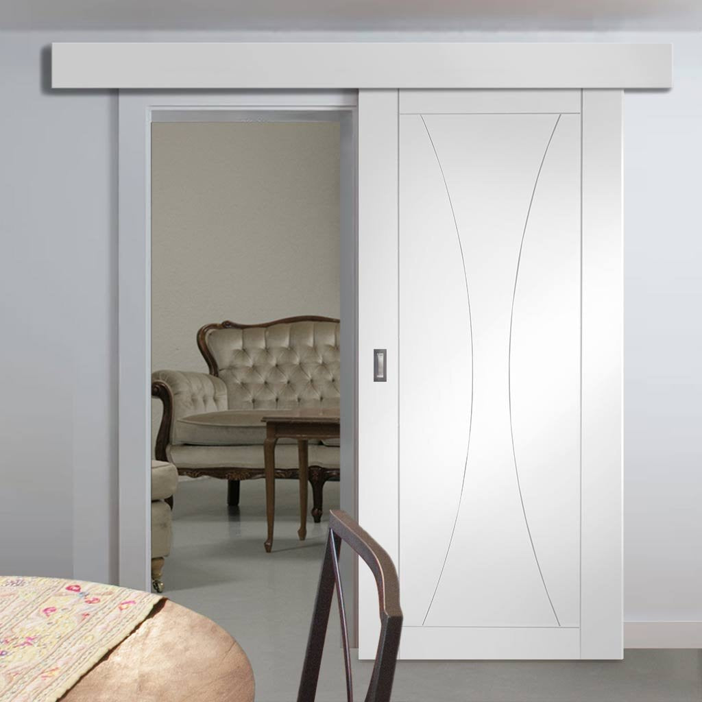 Single Sliding Door & Wall Track - Verona Flush Door - White Primed