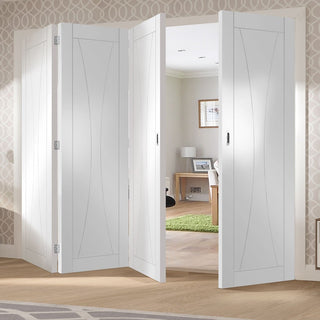Image: Bespoke Thrufold Verona White Primed Flush Folding 3+1 Door