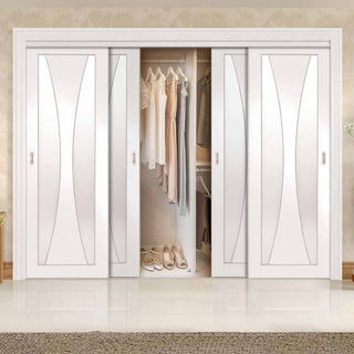 Image: Bespoke Thruslide Verona Glazed 4 Door Wardrobe and Frame Kit - White Primed