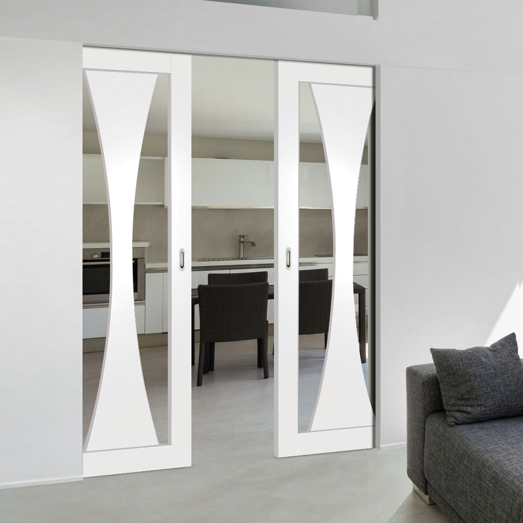 Bespoke Verona White Primed Glazed Double Frameless Pocket Door