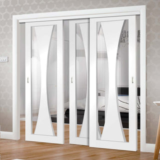 Image: Bespoke Thruslide Verona Glazed - 3 Sliding Doors and Frame Kit - White Primed
