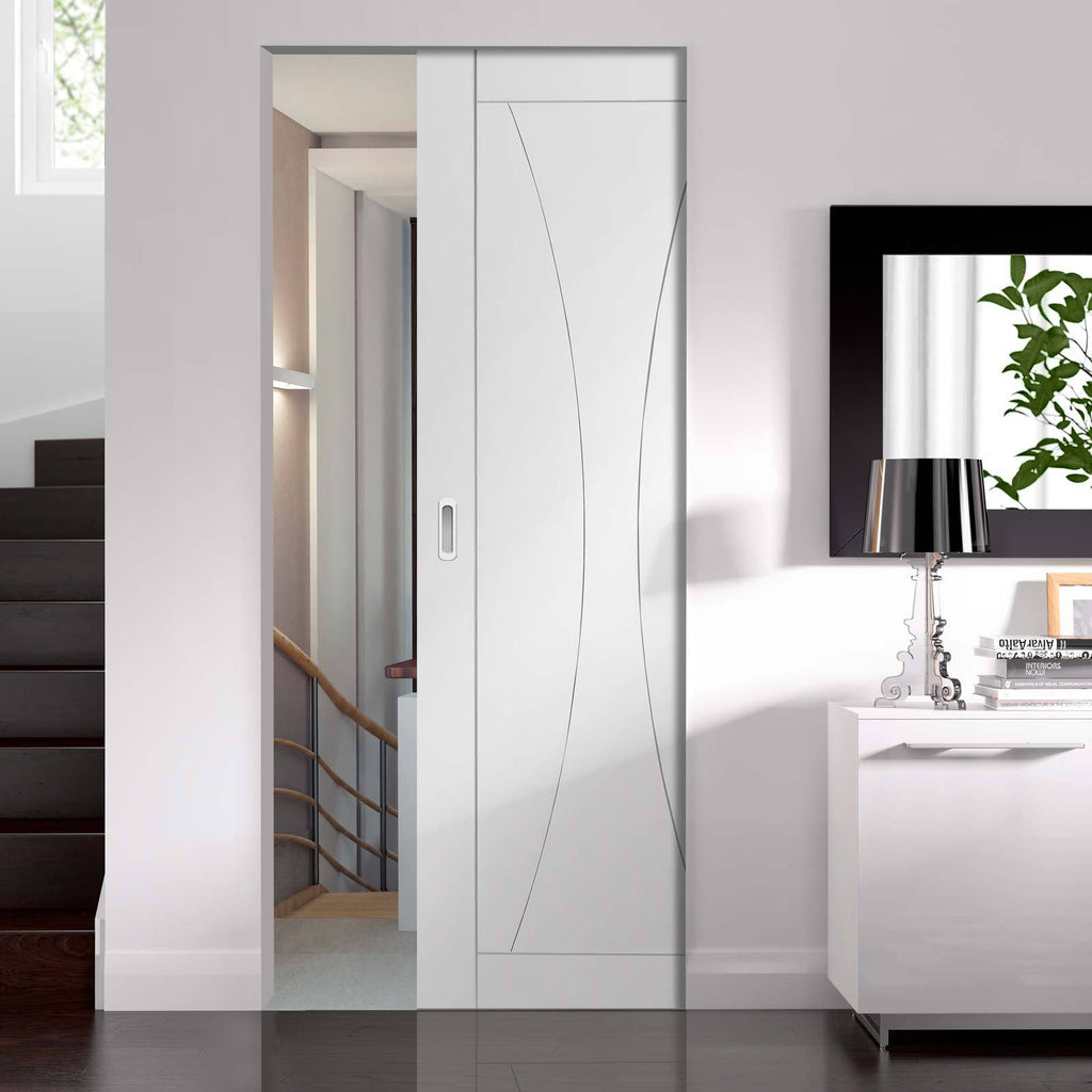 Bespoke Verona Flush Single Frameless Pocket Door - White Primed