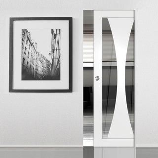 Image: Bespoke Verona White Primed Glazed Single Frameless Pocket Door