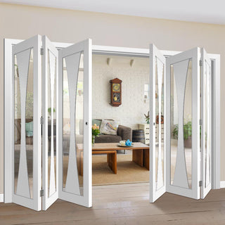 Image: Bespoke Thrufold Verona White Primed Glazed Folding 3+3 Door