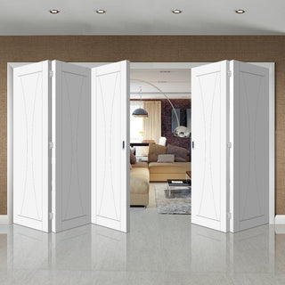 Image: Bespoke Thrufold Verona White Primed Flush Folding 3+2 Door
