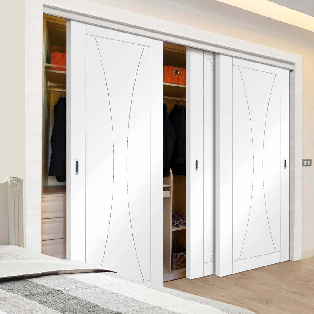 Bespoke Thruslide Verona Flush 3 Door Wardrobe and Frame Kit - White Primed