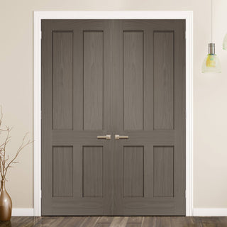 Image: Prefinished Victorian 4 Panel Oak Shaker Door Pair - Choose Your Colour