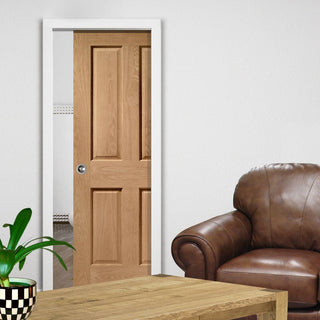 Image: Victorian Oak 4 Panel Single Evokit Pocket Door - No Raised Moulding