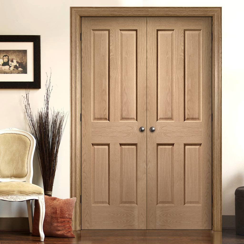 Bespoke Victorian Oak 4 Panel Door Pair - No Raised Mouldings - Prefinished