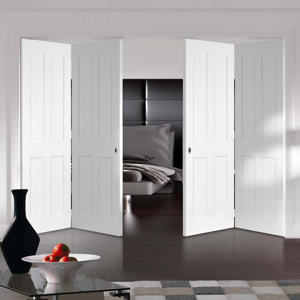 Four Folding Doors & Frame Kit - Victorian Shaker 4 Panel 2+2 - White Primed
