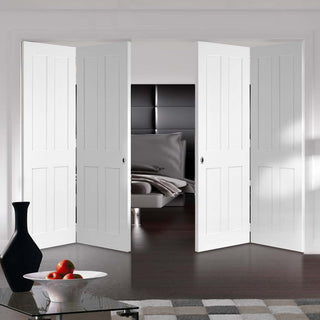 Image: Four Folding Doors & Frame Kit - Victorian Shaker 4 Panel 2+2 - White Primed