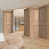 Five Folding Doors & Frame Kit - Victorian Oak 4 Panel 3+2 - No Raised Mouldings