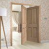 Two Folding Doors & Frame Kit - Victorian Oak 4 Panel 2+0 - No Raised Mouldings - Prefinished