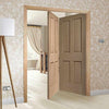 Two Folding Doors & Frame Kit - Victorian Oak 4 Panel 2+0 - No Raised Mouldings - Unfinished