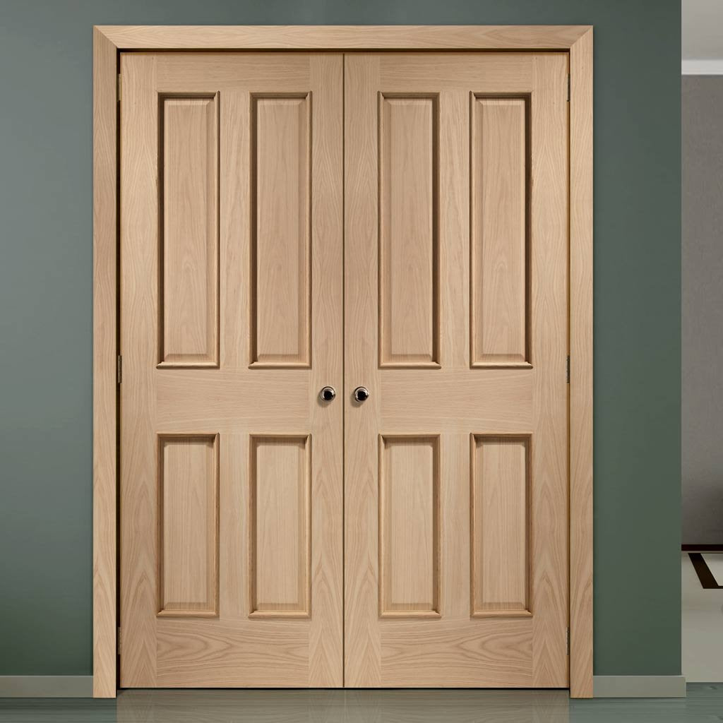 Bespoke Victorian Oak 4 Panel Door Pair - Raised Mouldings