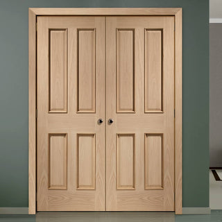 Image: Bespoke Victorian Oak 4 Panel Door Pair - Raised Mouldings