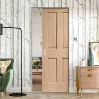 Image: Bespoke Victorian Oak 4 Panel Single Frameless Pocket Door - No Raised Mouldings - Prefinished