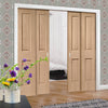 Victorian 4 Panel Oak Veneer Staffetta Quad Telescopic Pocket Doors - No Raised Moulding
