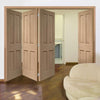 Four Folding Doors & Frame Kit - Victorian Oak 4 Panel 3+1 - No Raised Mouldings